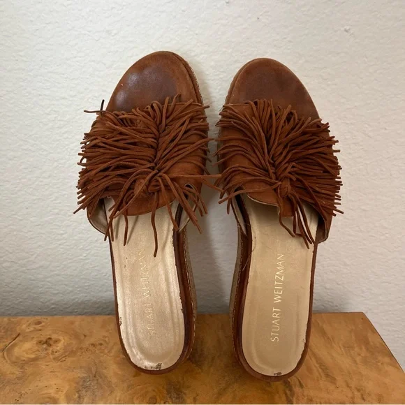 Stuart Weitzman Wiggleroom Suede Leather Fringe Espadrille Wedge Platform Sandal - Picture 7 of 14